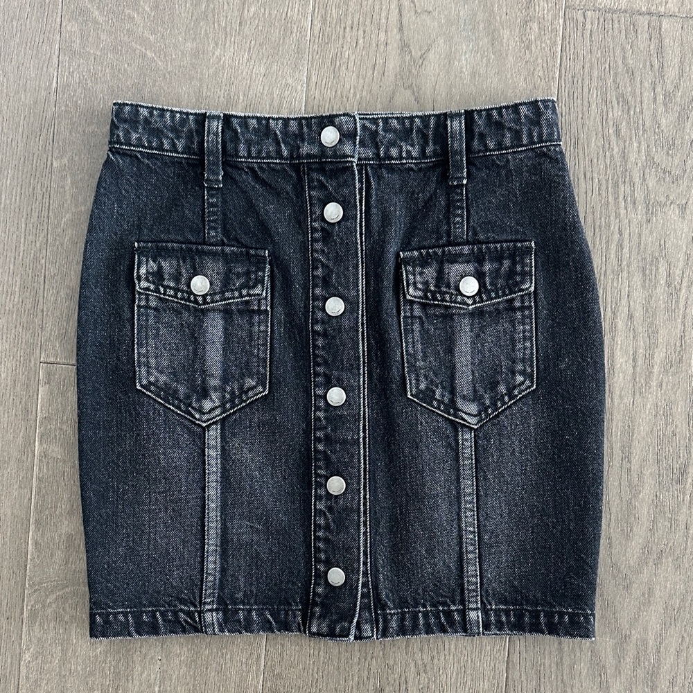 Saint Laurent Black Denim Button-Front Black Skirt